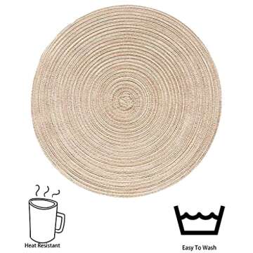 YIVIVEN Round Placemats Set - Chic Ivory White Woven Style