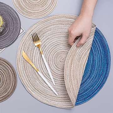 YIVIVEN Round Placemats Set - Chic Ivory White Woven Style