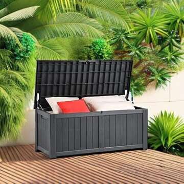 YITAHOME 120 Gallon Outdoor Storage Deck Box, Large Resin Patio Storage for Outdoor Pillows, Garden Tools and Pool Supplies, Waterproof, Lockable, (Dark Grey)
