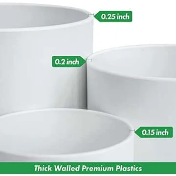 D'vine Dev 6 Inch 6.5 Inch 8 Inch, Set of 3 Plastic Planter Pots for Plants with Drainage Hole and Seamless Saucers, White Color, Medium, 74-V-A-3