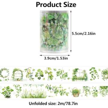 2m/Roll Floral Washi Tape Green Botanical Plant Washi Tape Stickers for Journaling Transparent Flowe...