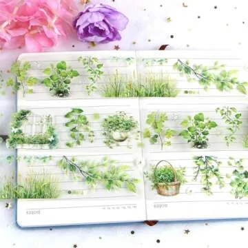 2m/Roll Floral Washi Tape Green Botanical Plant Washi Tape Stickers for Journaling Transparent Flower Washi Tapes PET Tape Washy Tape Decorative Masking Tape Decorative Tape for Crafts Scrapbooking