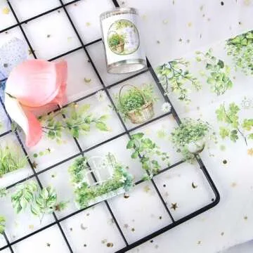 2m/Roll Floral Washi Tape Green Botanical Plant Washi Tape Stickers for Journaling Transparent Flower Washi Tapes PET Tape Washy Tape Decorative Masking Tape Decorative Tape for Crafts Scrapbooking