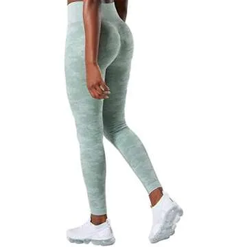 HAODIAN Women's Yoga Outfits 2 Piece Set Camo Seamless Leggings and Sports Bra Gym Exercise (Green,L)