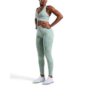 HAODIAN Women's Yoga Outfits 2 Piece Set Camo Seamless Leggings and Sports Bra Gym Exercise (Green,L)