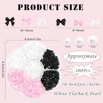 300Pcs Bow Nail Charms and Flatback Pearls,Black White Pink Bowknot 3D Cute Nail Charms for Acrylic ...