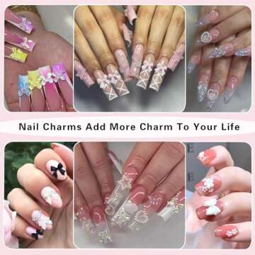 300Pcs Bow Nail Charms and Flatback Pearls,Black White Pink Bowknot 3D Cute Nail Charms for Acrylic Nail Supplies Design,White Half Pearls for Nail Jewelry DIY Crafts Nail Art Decoration Accessories