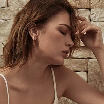 LOYATA Chain Stud Earrings 14K Gold Plated Gift for Women