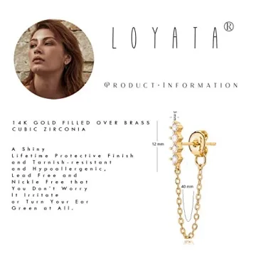 LOYATA Chain Stud Earrings 14K Gold Plated Gift for Women