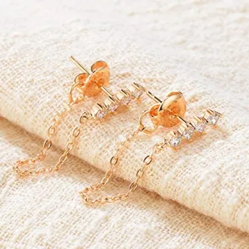 LOYATA Chain Stud Earrings 14K Gold Plated Gift for Women