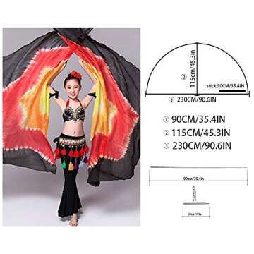 KIKIGOAL 100% Silk Belly Dance ISIS Wings Scarf Veil Fan with Telescopic Stick for Halloween Carnival Performance 1.4x2.7cm (Gradual Yellow)