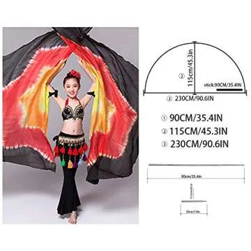 KIKIGOAL 100% Silk Belly Dance ISIS Wings Scarf Veil Fan with Telescopic Stick for Halloween Carnival Performance 1.4x2.7cm (Gradual Yellow)