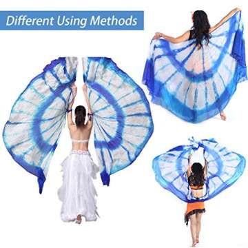 KIKIGOAL 100% Silk Belly Dance ISIS Wings Scarf Veil Fan with Telescopic Stick for Halloween Carnival Performance 1.4x2.7cm (Gradual Yellow)
