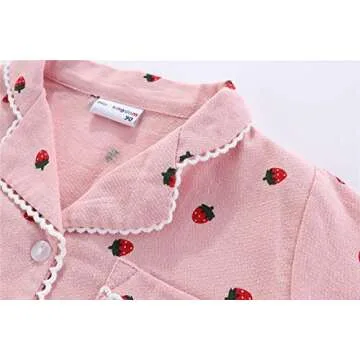 Mud Kingdom Pajamas for Girls Toddler Long Sleeve Sleepwear 100% Cotton Breathable Strawberry Pattern Khaki 9-10 Years