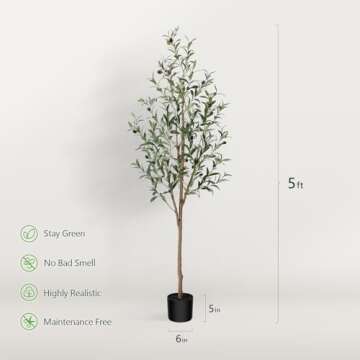 Realistic 5ft Kazeila Artificial Olive Tree for Any Space
