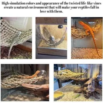 PINVNBY Bearded Dragon Hammock,Bearded Dragon Tank Accessories,Jungle Climber Vines Flexible Reptile Terrarium Leaves with Suction Cups Habitat Decor for Chameleon, Lizards, Gecko, Snakes（3 PCS）
