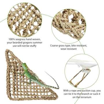 PINVNBY Bearded Dragon Hammock,Bearded Dragon Tank Accessories,Jungle Climber Vines Flexible Reptile Terrarium Leaves with Suction Cups Habitat Decor for Chameleon, Lizards, Gecko, Snakes（3 PCS）