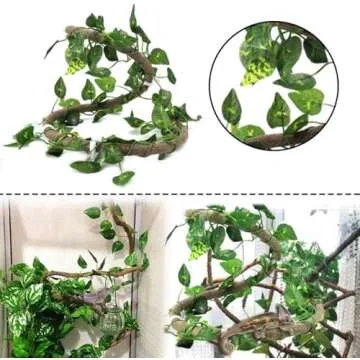 PINVNBY Bearded Dragon Hammock,Bearded Dragon Tank Accessories,Jungle Climber Vines Flexible Reptile Terrarium Leaves with Suction Cups Habitat Decor for Chameleon, Lizards, Gecko, Snakes（3 PCS）