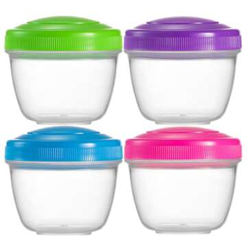 MosJos Snack Containers (4 Set) - 4.75 Oz Small Food Storage Cups with Lids - Fruit, Nuts, Sauce, Condiments & Salad Container for Lunch Box - (Bright Colors)