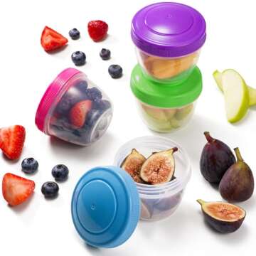 MosJos Snack Containers (4 Set) - 4.75 Oz Small Food Storage Cups with Lids - Fruit, Nuts, Sauce, Condiments & Salad Container for Lunch Box - (Bright Colors)