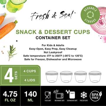 MosJos Snack Containers (4 Set) - 4.75 Oz Small Food Storage Cups with Lids - Fruit, Nuts, Sauce, Condiments & Salad Container for Lunch Box - (Bright Colors)