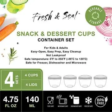 MosJos Snack Containers (4 Set) - 4.75 Oz Small Food Storage Cups with Lids - Fruit, Nuts, Sauce, Condiments & Salad Container for Lunch Box - (Bright Colors)