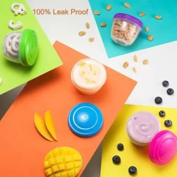 MosJos Snack Containers (4 Set) - 4.75 Oz Small Food Storage Cups with Lids - Fruit, Nuts, Sauce, Condiments & Salad Container for Lunch Box - (Bright Colors)