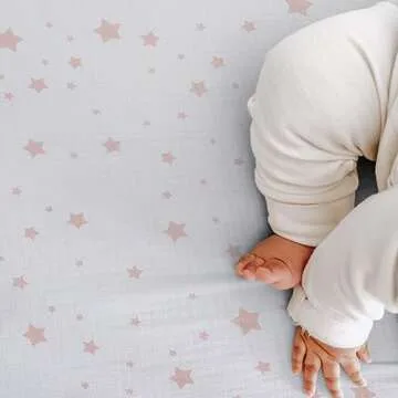 Newton Baby Organic Fitted Crib Sheets (2-Pack) - Ultra Breathable and Soft, 100% Organic Muslin Cotton, Stardust Print in Blush Coral + Solid White, Fits All Standard Cribs