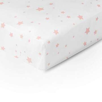 Newton Baby Organic Fitted Crib Sheets (2-Pack) - Ultra Breathable and Soft, 100% Organic Muslin Cotton, Stardust Print in Blush Coral + Solid White, Fits All Standard Cribs