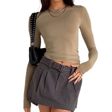 Women's Fall Casual Slim Fit Basic Crop Tops Solid Color Long Sleeve Crew Neck Pullover Tight Tee Sh...