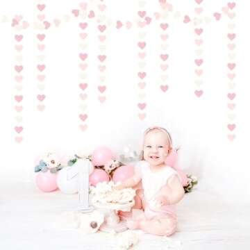 Pink-White Girls Birthday Party-Decorations Heart-Garland - 52Ft Proposal Galentines Wedding Paper Streamers Banner,Baby Bridal Shower Engagement Bachelorette Decor Lasting Surprise