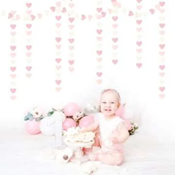 Pink-White Girls Birthday Party-Decorations Heart-Garland - 52Ft Proposal Galentines Wedding Paper Streamers Banner,Baby Bridal Shower Engagement Bachelorette Decor Lasting Surprise