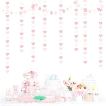 Pink-White Girls Birthday Party-Decorations Heart-Garland - 52Ft Proposal Galentines Wedding Paper Streamers Banner,Baby Bridal Shower Engagement Bachelorette Decor Lasting Surprise