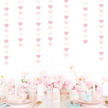 Pink-White Girls Birthday Party-Decorations Heart-Garland - 52Ft Proposal Galentines Wedding Paper Streamers Banner,Baby Bridal Shower Engagement Bachelorette Decor Lasting Surprise