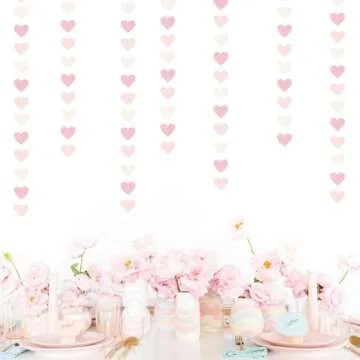 Pink-White Girls Birthday Party-Decorations Heart-Garland - 52Ft Proposal Galentines Wedding Paper Streamers Banner,Baby Bridal Shower Engagement Bachelorette Decor Lasting Surprise