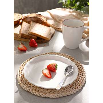 Sweese 168.001 Porcelain Dessert Plates - 7.4 Inch - Set of 6, White, Flower Side