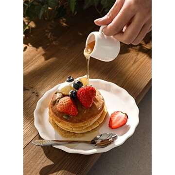 Sweese 168.001 Porcelain Dessert Plates - 7.4 Inch - Set of 6, White, Flower Side