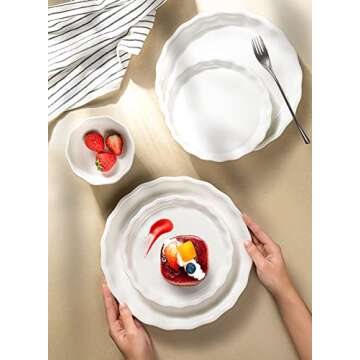 Sweese 168.001 Porcelain Dessert Plates - 7.4 Inch - Set of 6, White, Flower Side