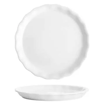 Sweese 168.001 Porcelain Dessert Plates - 7.4 Inch - Set of 6, White, Flower Side