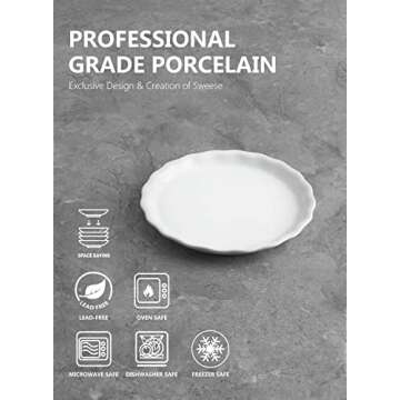 Sweese 168.001 Porcelain Dessert Plates - 7.4 Inch - Set of 6, White, Flower Side