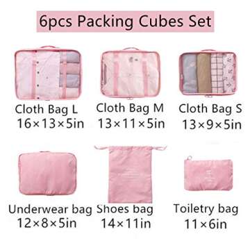 OEE 6 pcs Luggage Packing Organizers Packing Cubes Set for Travel