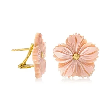 Ross-Simons Elegant Pink Flower Pearl Earrings for Women
