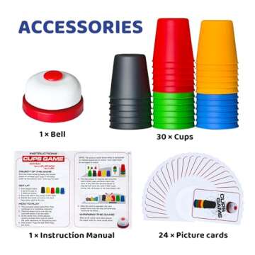 Pairez Toys Quick Stacking Cups Games for Kids, Classic Matching Cup Game, Speed Match Cups Games, Parent-Child Interactive Toys with 24 Cards & 30 Cups, Family Games for Party or Travel