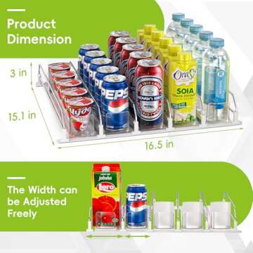 Soda Can Dispenser for Refrigerator,Self-Pushing Drink Organizer for Fridge, Width Adjustable Fridge Organization, Beer Pop Can Water Bottle Drink Dispenser for Fridge (15.1"D) White (5 Row, White)