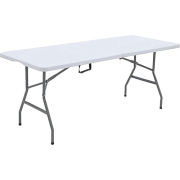 EDEBIBY Folding Table 6-Foot Portable Heavy Duty Plastic Fold-in-Half Utility Foldable Table Plastic...