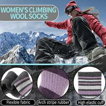 EBMORE Womens Merino Wool Hiking Crew Socks - 5 Pairs