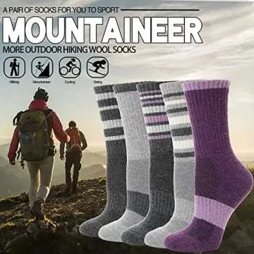 EBMORE Womens Merino Wool Hiking Crew Socks - 5 Pairs