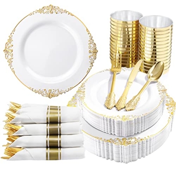 Nervure 350PCS Gold Plastic Plates Set for Events