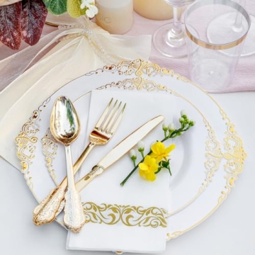 Nervure 350PCS Gold Plastic Plates Set for Events