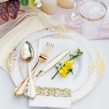 Nervure 350PCS Gold Plastic Plates Set for Events